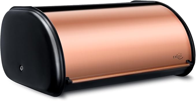 ENLOY Bread Box for Kitchen Countertop, Stainless Steel Bread Storage Bin for Kitchen with Roll Up Lid, Large Capacity Bread Keeper Holds Large Loaves of Bread (Rose Gold) 17 x 11 x 7 IN by ENLOY