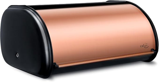 ENLOY Bread Box for Kitchen Countertop, Stainless Steel Bread Storage Bin for Kitchen with Roll Up Lid, Large Capacity Bread Keeper Holds Large Loaves of Bread (Rose Gold) 17 x 11 x 7 IN by ENLOY