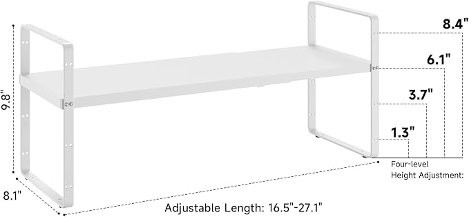 16.5~27.1" Expandable Shelf，1Pack 8.1" Wide Adjustable Height Cabinet Shelves，White - Image 3