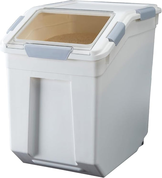 15 Liter / 30 lbs Rice Storage Container with Measuring Cup, BPA free, For Rice | Grain | Pet Food | Flour, 1 count, White by HANAMYA