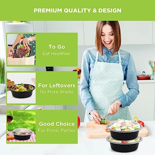 WGCC Meal Prep Containers 50Pack 32oz Bowls and Deli Containers with Lids 48 Sets-8oz, 16oz, 32oz, Leakproof, BPA Free/Microwave/Freezer/Dishwasher Safe - Image 2