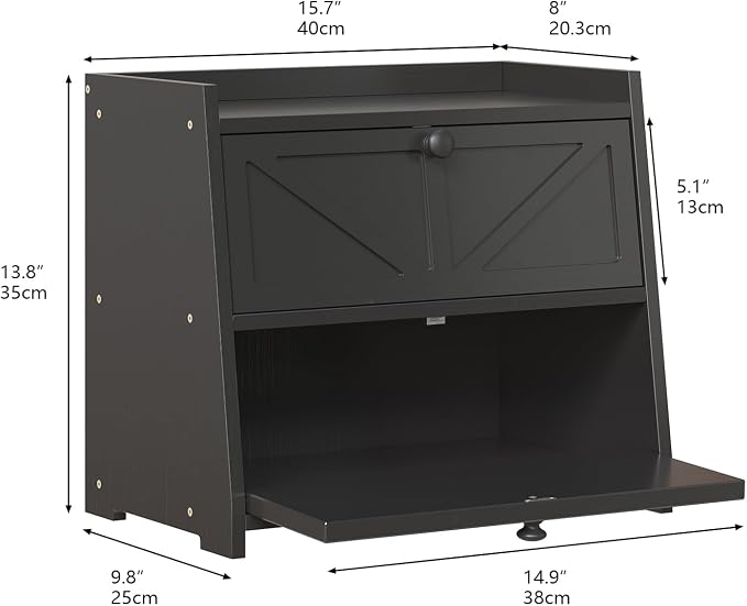 Trironsun Vintage Double Layer Bread Box for Kitchen Counter Bamboo Bread Storage Container Large Capacity Bread Storage Bin (Black) - Image 5