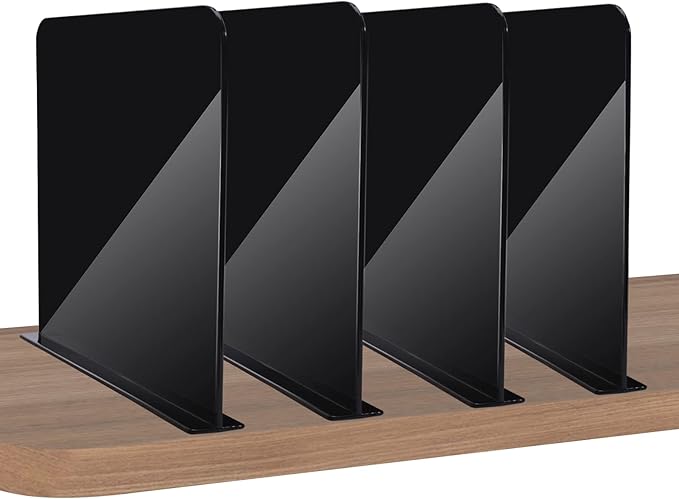 ROUFA Clear Shelf Dividers, 4Pcs Acrylic Closet Dividers Fit for Any Thickness of Shelves, Multi-Purpose Wood Shelf Separators for Bedroom, Kitchen, Office, Bathroom, 11.8''x11'' (Black) by ROUFALIFE