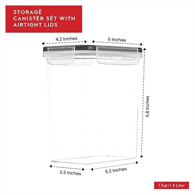 DWËLLZA KITCHEN Airtight Food Storage Container Set - 8 Pieces 1.4L - Plastic BPA Free Kitchen Pantry Storage Containers with Lids - Dishwasher Safe - Include 8 Labels - Keeps Food Fresh & Dry - Image 4