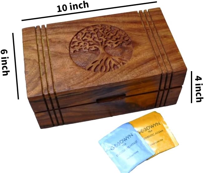 Wooden Tea Box - Tea Box for Tea Bags Organiser - Engraved Hardwood Tea Chest with 6 Compartments - Tea Storage Box Multi Functional - Wood Tea Box Organiser - 10 x6 inch (6 compartment box) - Image 2
