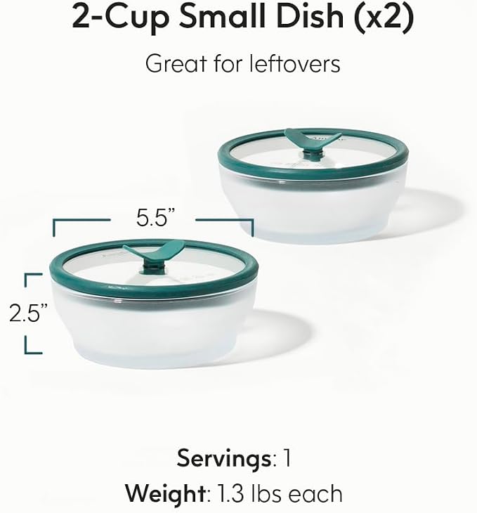 Anyday 2-Pack 2-Cup Glass Food Storage Set (Kale) | Plastic-Free Frosted Meal Prep Bowls, Stackable Airtight Container with Vented Silicone Lid for Microwave-Safe Reheating - Image 2