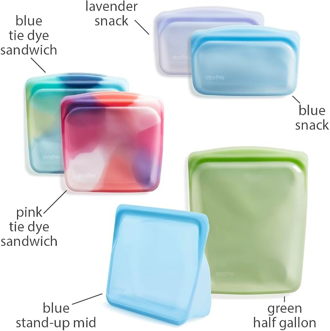 Stasher Premium Reusable Silicone Food Storage Bags, 5-Pack, Tie Dye | Food-Safe Silicone, Eco-Friendly, Reusable Freezer Bags, Microwave, Dishwasher, Oven, Snack Bags, Lunch Containers, Meal Prep - Image 5