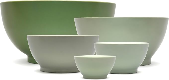 5-Piece Non-Spill Plastic Mixing Bowl Set, Sage Green | Reusable Nesting Kitchen Bowls with Concave Inner Lip and Non-Slip Base by CaliBowl