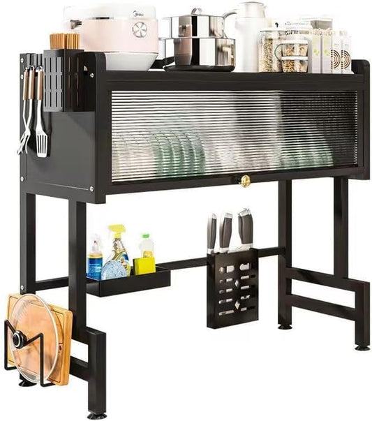 Over The Sink Dish Drying Rack, Over Sink Dish Drain Drying Rack for Kitchen Storage of Dishes and Cutlery, Space Saving Dish Rack with Cover, (Black, 33.5 inch) by Unknown