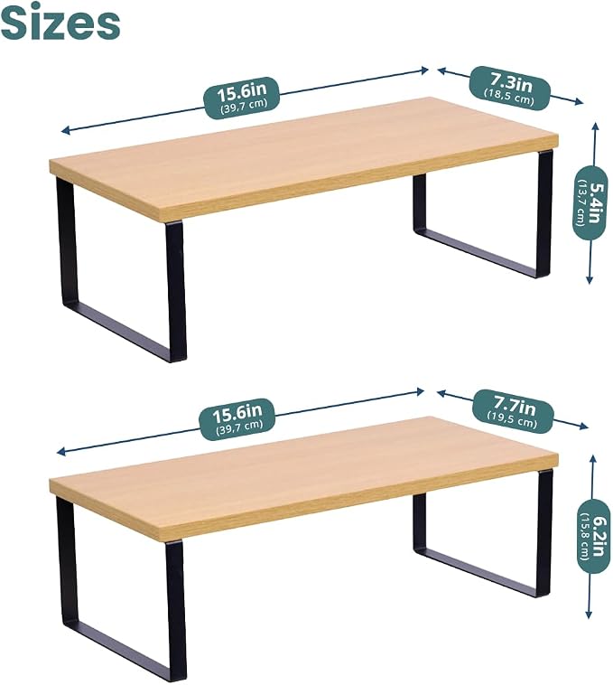 Sben Cabinet Organizer Shelf, Set of 2 Kitchen Counter Shelves, Kitchen Storage, Spice Rack, Stackable, Expandable, Metal and Engineered Wood, Ink Black and Natural Beige - Image 3