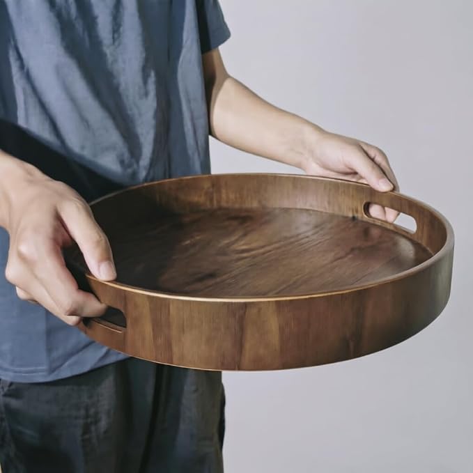 i-lan Wooden Lazy Susan Turntable-16inch Rotating Tray with Dual Handles & Silent Bearing for Kitchen Cabinet, Dining Table & Cake Decorating Organizer (Walnut Wood) - Image 2