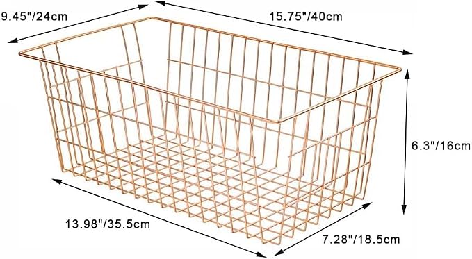 SANNO Wire Storage Basket, Farmhouse Pantre Freezer Baskets bins Metal Baskets Kitchen Storage Organizer Bin for Pantry, Shelf, Freezer, Kitchen Cabinet, Bathroom, Rose Gold - Image 7