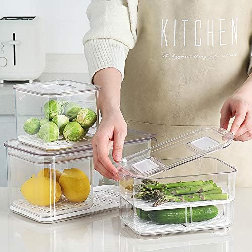 SANNO Fridge Food Storage Containers Produce Saver FreshWorks Produce Food Storage Container Bin Stackable Refrigerator Kitchen Organizer Keeper, with Removable Drain Tray to Keep Fresh - Image 3
