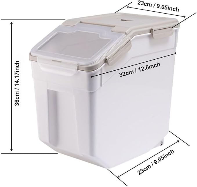 2 Pack Rice Storage Container 25 lbs, Airtight Flour Storage Containers with Lid and Wheels, Measuring Cup & Scoop, BPA Free, Bulk Food Dispenser for Sugar, Grain, Cereal, Dog Food (Grey) - Image 2