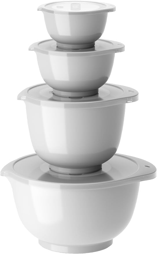 Rosti Margrethe Set of 4 Plastic Mixing Bowls - 4 Lids Included - Airtight Salad Bowls - Airtight Salad Bowls - 0.25 Litre, 0.5 Liter, 1.5 Litre and 3 Litre, White by Rosti