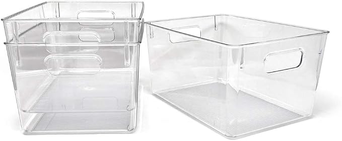 Isaac Jacobs 3-Pack Large Clear Storage Bins with Handles | Plastic Organizer for Home, Room, Office, Fridge, Kitchen/Pantry Non-Slip Container Set, Food Safe, BPA Free (3-Pack, Large) - Image 5