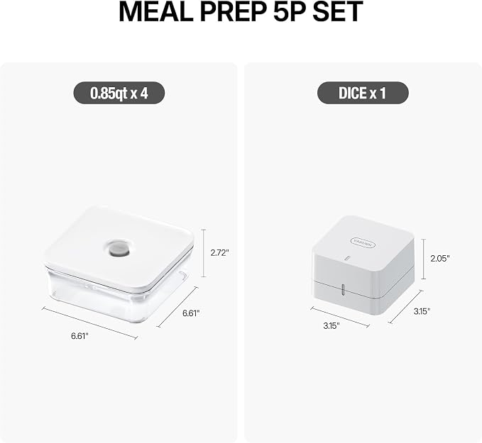 VAKUEN Premium Airtight Food Storage Container. Meal Prep 0.85qt 5pc/Set. 4pcs Container and Vacuum Sealer. Patented Double Silicone Lining, 100% Leak Proof, BPA-FREE - Image 2