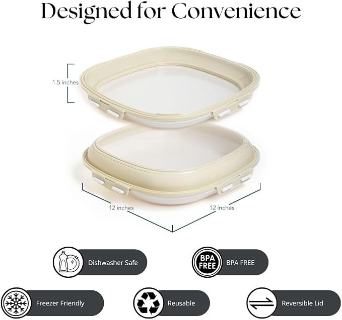 Crudités Portable Stretch-Lid Snack Tray, Square 2-Pack, Cream White - Image 6