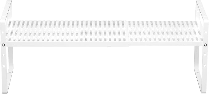 2 Pack Large Expandable Cabinet Storage Shelf, Heavy Duty Stackable Steel Metal Spice Rack Adjustable Height Home Office Pantry Garage Shelves for Counter Kitchen Organization, White - Image 9