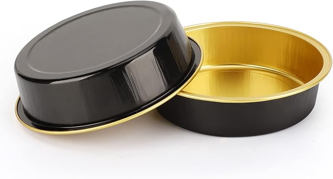 Beasea Aluminum Cupcake Pans With Lids, 4 Inch 50 Pack Disposable Pie Pans For Cake, 8 Oz Aluminum Pie Pan Tin Black Golden Tart Pans Round Oven Baking Mini Cake Pan For Pie Tart Quiche - Image 6