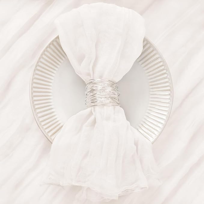 DeZerlor Ivory White Washable Cheesecloth Napkins Set of 12 for Party | Reusable Summer Cloth Napkins Bulk, for Wedding Bridal Baby Shower Dinner Cocktail Birthday Home, 21x21 Inches - Image 2