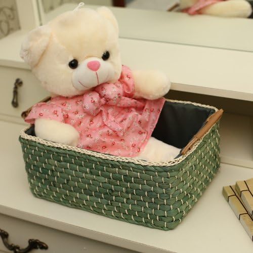 Basket Woven Maize Straw Storage with Handle, Kingwillow(Rectangular,Green Small:12.60"Lx8.66"Wx5.51"H) - Image 3