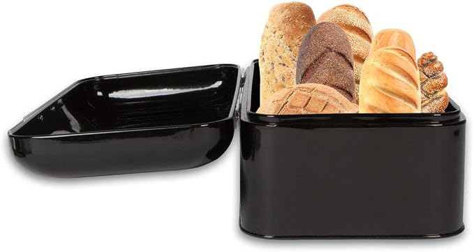 Extra Large Black Bread Box for Kitchen Countertop 16" x 9" Holds 2 Loaves | Stainless Steel Vintage Bread Boxes for Kitchen Counters - Image 7