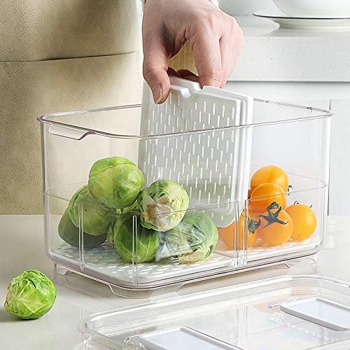 SANNO Fridge Food Storage Containers Produce Saver FreshWorks Produce Food Storage Container Bin Stackable Refrigerator Kitchen Organizer Keeper, with Removable Drain Tray to Keep Fresh - Image 2