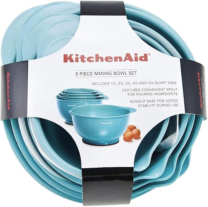 KitchenAid KE178OSAQA Classic Mixing Bowls, Set of 5,Aqua Sky 2 - Image 5