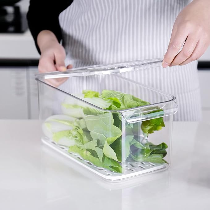 SANNO Produce Saver Containers for Refrigerator - Stackable Kitchen Organizer Keeper Bin, with Removable Drain Tray, Set of 6 - Image 5