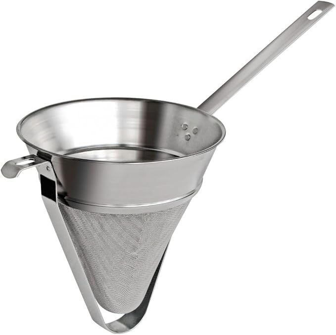 Gobel - Fine Strainer - 8 inch diameter - Stainless Steel - with Reinforcement & with Hook - Professional Quality - Made in France by LOUISTELLIER