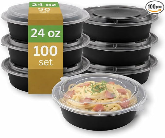 [24 oz Round Meal Prep Containers with Lids – BPA-Free Food Storage Containers, Bento Box for Restaurant & Catering Use, Stackable, Microwave, Dishwasher, Freezer Safe – 100 Pack by ProTakeOut