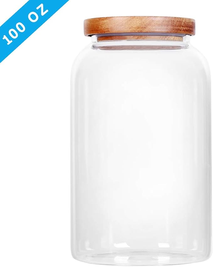 SAIOOL Modern Design Transparent Glass Food Storage Jars, 100FL OZ | 3000ml, Enlarged Thickened, Sealed Wooden Lid, Store Food, Herbs, Tea, Easy to Use and Clean - Image 2