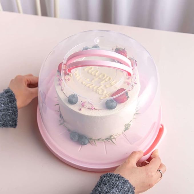 Cake Carrier Round Cake Stand Plus Height Cake Container with Cupcakes Pad, Handle, Lid Reusable Package Box for Transporting Desserts,Pie,Toast,Fruit - Image 2