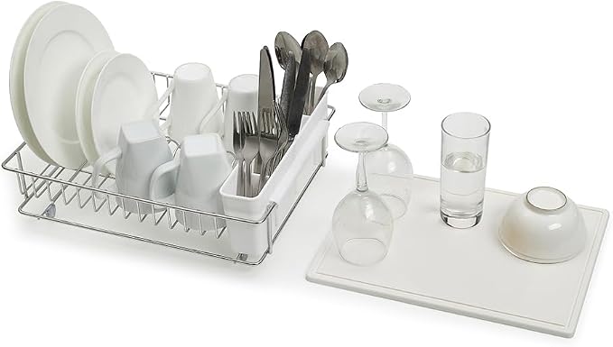SunnyPoint 304 Stainless Steel Dish Drying Rack with Diatomaceous Earth Drainboard & Removable Utensil Caddy – Rust Resistant Countertop Dish Rack for Kitchen (Silvery-Grey) - Image 6
