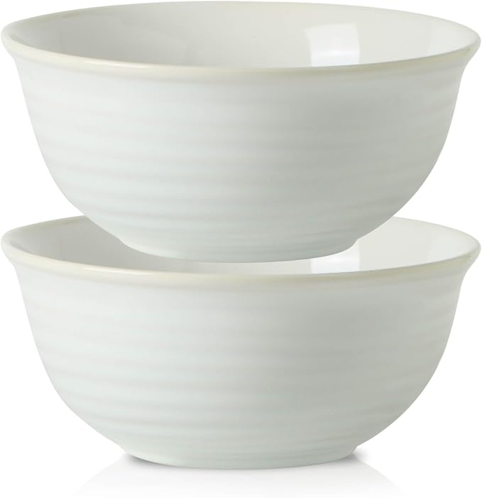 HASENSE Ceramic Serving Bowls, 8.3 Inch Large Soup Bowls for Kitchen, 60 Ounces Salad Bowls for Fruit, Ramen, Pasta, Pho, Microwave Dishwasher Safe, Set of 2, Clay-Infused White by Hasense