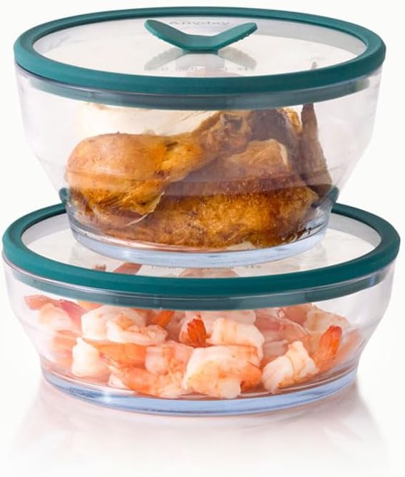Anyday 4-Piece Large Glass Food Storage with Lids (Clear Kale) | Microwave Steamer, Plastic-Free Meal Prep, Stackable Airtight Storage Container, Vented Glass Lid, Microwave-Safe Reheating - Image 8