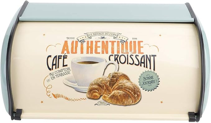 Metal Bread Storage Container, Large Capacity Vintage Roll Top Bread Box Bread Holder Bread Dispenser Kitchen Countertop Box for Kitchen Bread Storage 13.6 * 9.1 * 5.7 in (Blue) - Image 8
