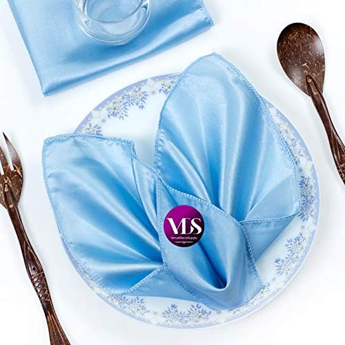 VDS - 150 Pieces | Satin Napkins 20 x 20 Inch Square | Kitchen & Dinner Table Napkins Cloths Handkerchief for Restaurant Bistro Wedding Christmas Birthday Party Dinner Decoration (Baby Blue) by VDS