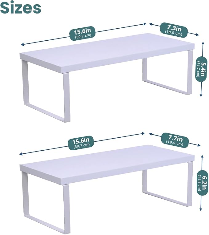 Sben Cabinet Organizer Shelf, Set of 2 Kitchen Counter Shelves, Kitchen Storage, Spice Rack, Stackable, Expandable, Metal and Engineered Wood, White - Image 3