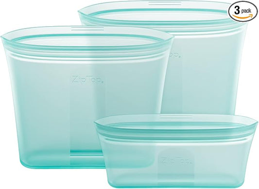 Zip Top Reusable Food Storage Bags | 3 Bag Set [Teal] | Silicone Meal Prep Container | Microwave, Dishwasher and Freezer Safe | Made in the USA by ZipTop