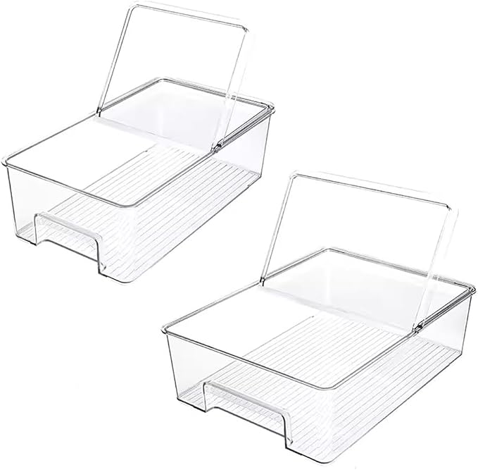SANNO Freezer Containers Food Storage Containers Fridge Containers Plastic Organization Storage Bin for Fridge, Freezer, Pantry, Kitchen- Organizer for Fruit, Yogurt, Snacks, Pasta, set of 2 by SANNO