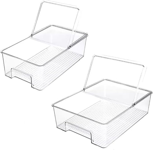 SANNO Freezer Containers Food Storage Containers Fridge Containers Plastic Organization Storage Bin for Fridge, Freezer, Pantry, Kitchen- Organizer for Fruit, Yogurt, Snacks, Pasta, set of 2 by SANNO