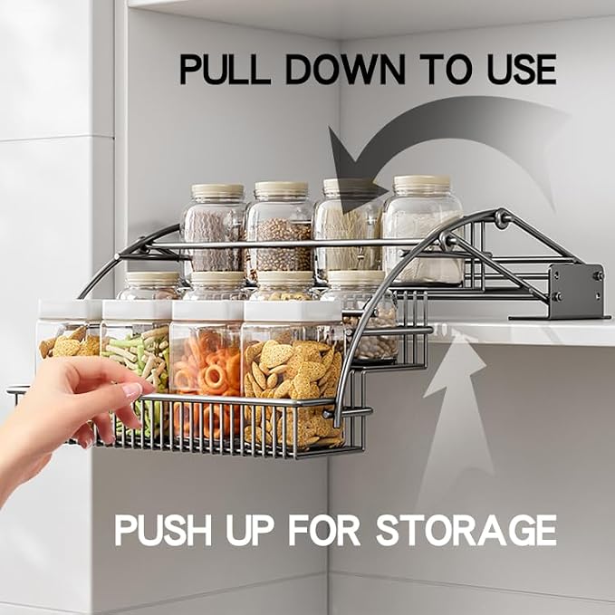 3-Tier Pull Down Spice Rack Organizer for Inside Cabinet Pantry Expandable Display Riser Shelf Kitchen Seasoning Shelf (31.5cm/12.4in) - Image 3