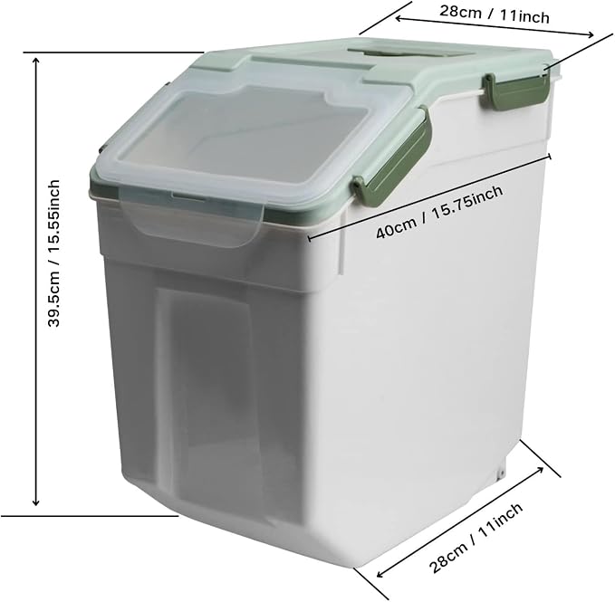 2 Pack Large Flour Storage Container 50 lb Airtight Rice Storage Container with Lid, Wheels, Measuring Cup, Scoop, Plastic Flour Sugar Bin Organizer for Grain Cereal, Rice Dispenser (Green) - Image 2