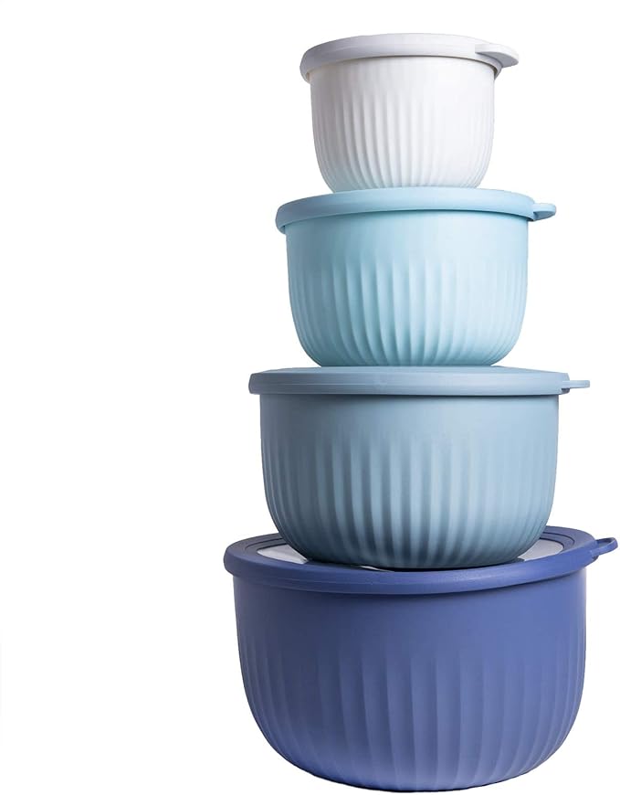 COOK WITH COLOR Prep Bowls with Lids- Wide and Deep Nesting Plastic Small Mixing Bowl Set with Lids, 8 Piece Set - Deep Bowls, Blue by CookwithColor