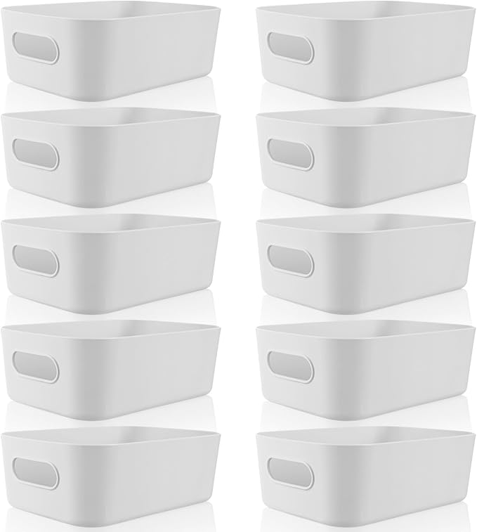 Zopeal Plastic Storage Bins 10 Pcs Gray Pantry Organizer Bins Small Baskets Storage Containers for Home Kitchen (8 x 5.7 x 3 Inch) by Zopeal
