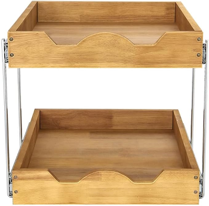 DINDON 2 Tier Pull Out Cabinet Organizer (11" W x 21" D) Double Tier Slide Out Wood Drawer Under Cabinet Storage And Organization - Image 9
