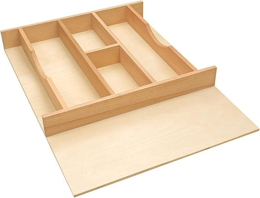 Silverware Drawer Organizer - Trim-to-Fit with Adjustable Dividers for Kitchen Utensil Storage, Beech Wood Frame with 11 Sizes (16.22" W x 22" D) by Unknown
