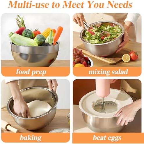 4-Pack Fruit Storage Containers for Fridge with Removable Colanders and 6 PCS Stainless Steel Mixing Bowls with 3 Grater Attachments, Kitchen Food Storage Organizers Nesting Mixing Bowl - Image 8